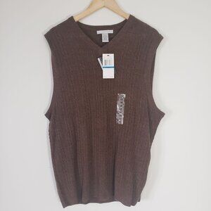 NWT Geoffrey Beene Mens Brown Knit Sweater Vest Size XL Soft V Neck Preppy Golf